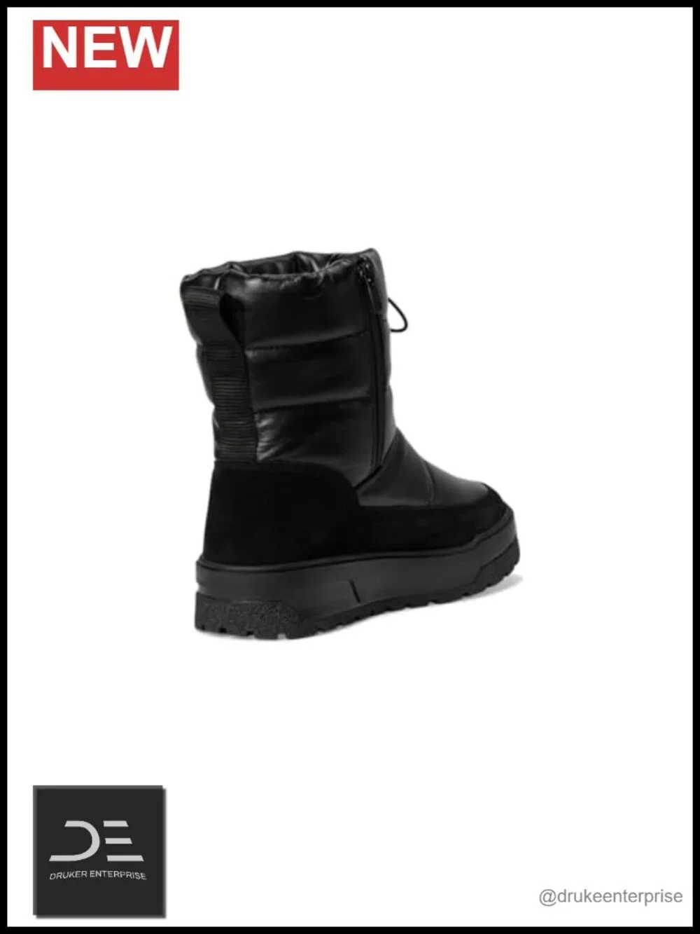 Waterproof Leather Shearling Lined Knee High Snow Boots Round Toe Zip